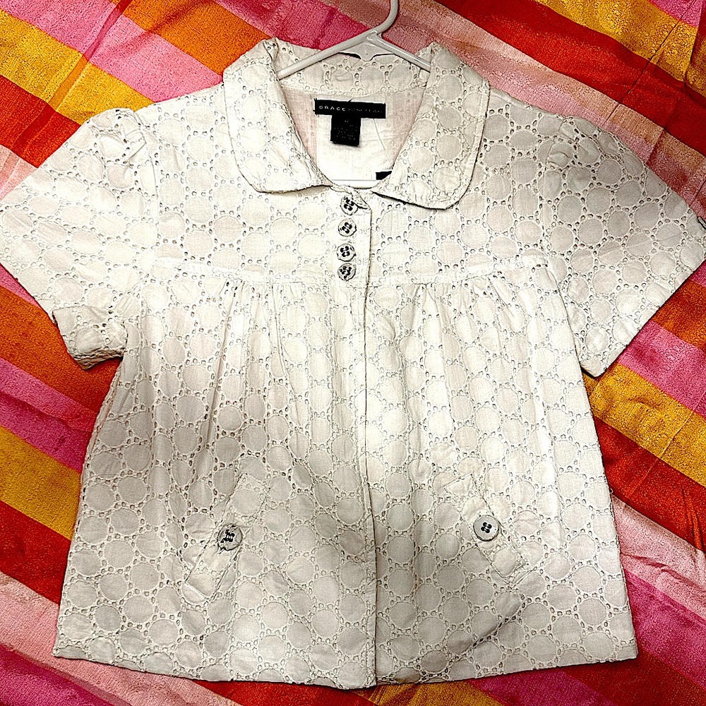 4-Button with Peter Pan Collar, Bolero Top, 100% cotton by Grace Dawn Lewis.